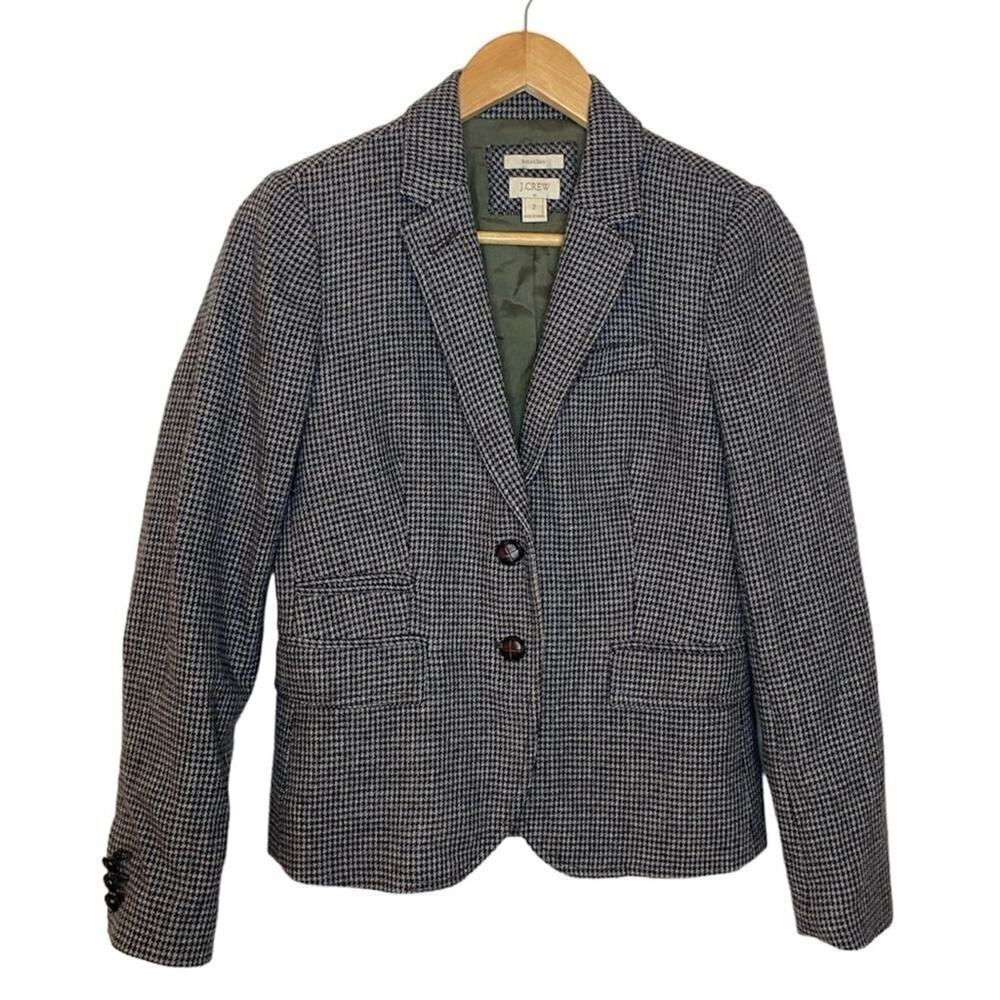 J. Crew Schoolboy Gray Houndstooth Patterned Wool Blend Blazer Women’s Size 2